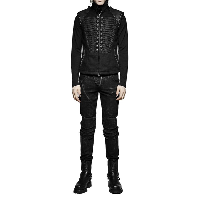 Men Sleeveless Military Jacket Gothic Black Military Style Vest 